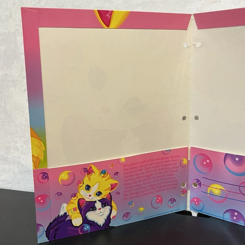 Lisa Frank Purple & Yellow Cuddly Kittens Cats 3 Ring Binder Folder Vintage 90's